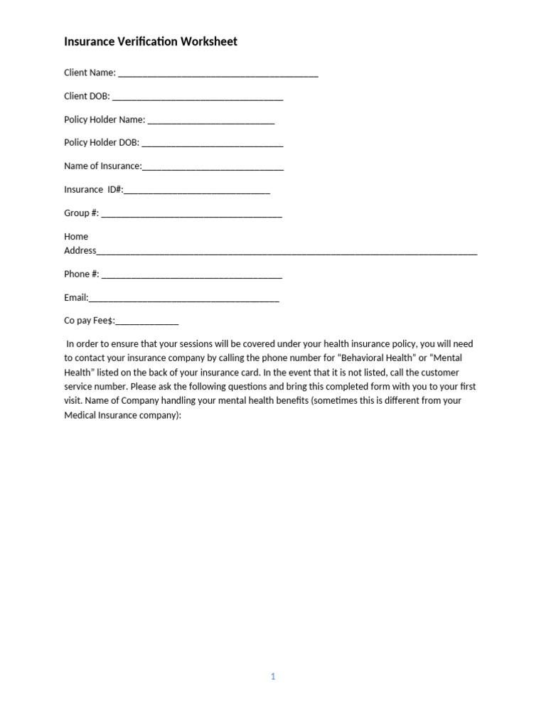 Insurance Verification Form for Clients | PDF