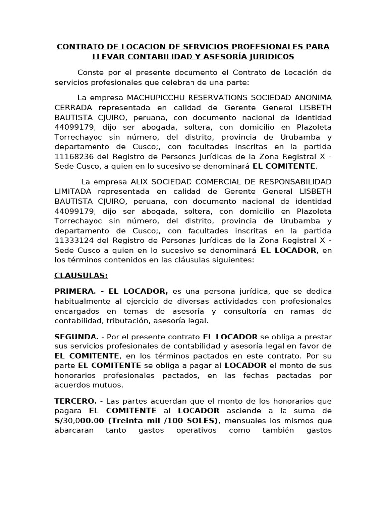 Contrato de Servicios Contables y Legales | PDF