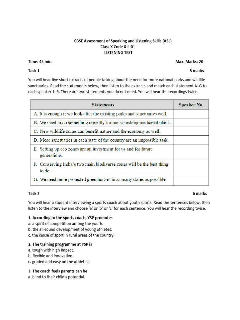 ASL Listening Test for Class X Students | PDF | Cognition | Learning