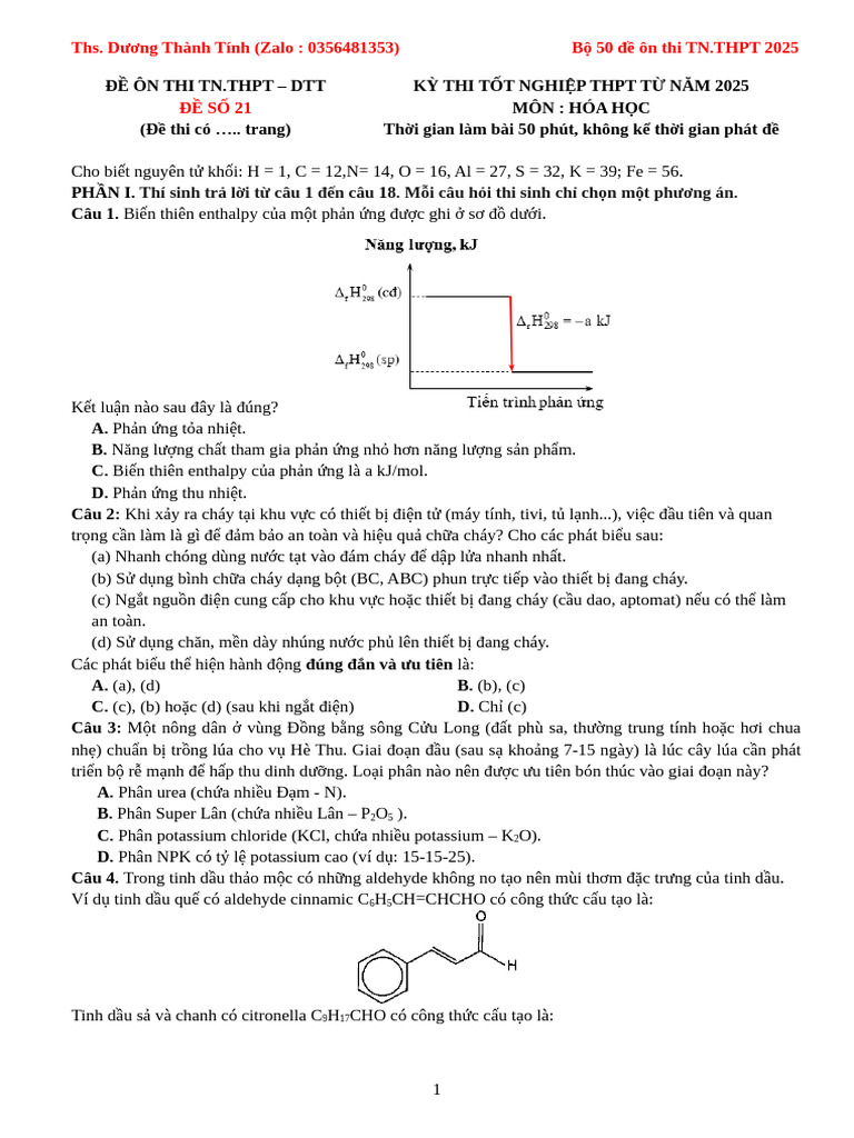 De 21 on Tn.thpt 2025 - Dtt | PDF