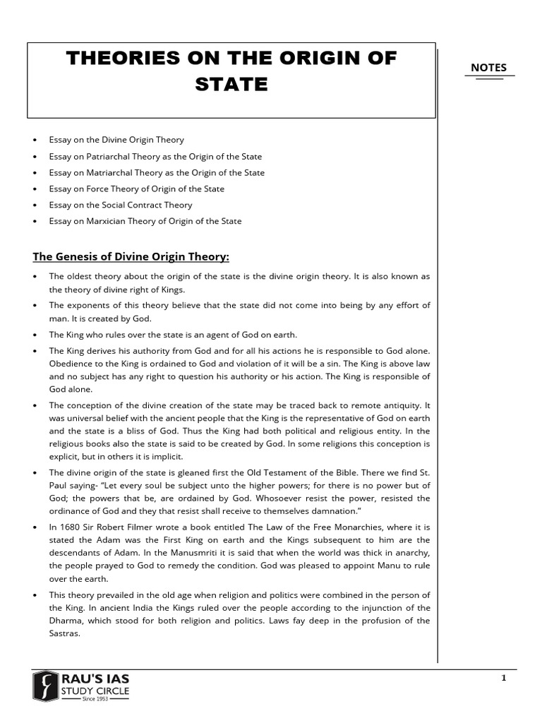 Theories on State Origin Explained | PDF | Sovereignty | Social Contract