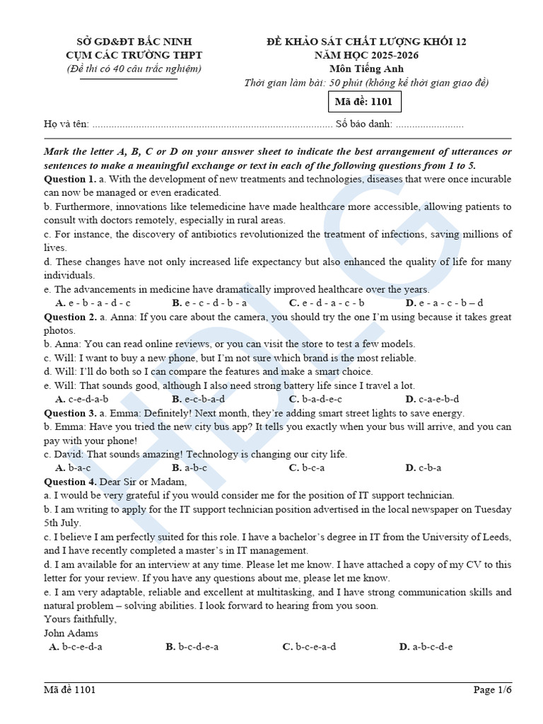 12th Grade English Assessment 2025-2026 | PDF