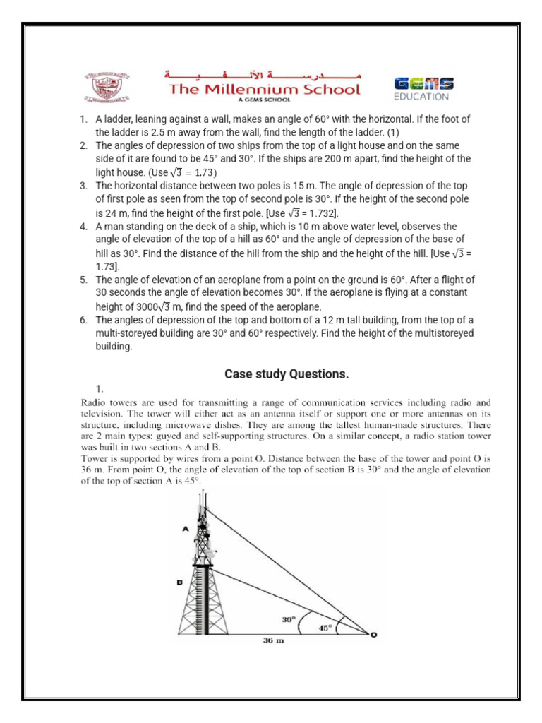 Trigonometry Problems on Angles and Heights | PDF | Street Light