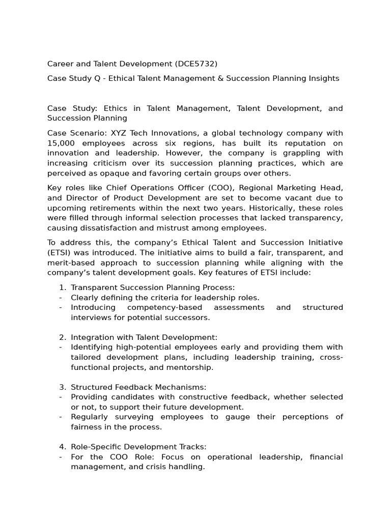 Career & Talent Development (DCE5732) Case Studay Q | PDF | Leadership ...