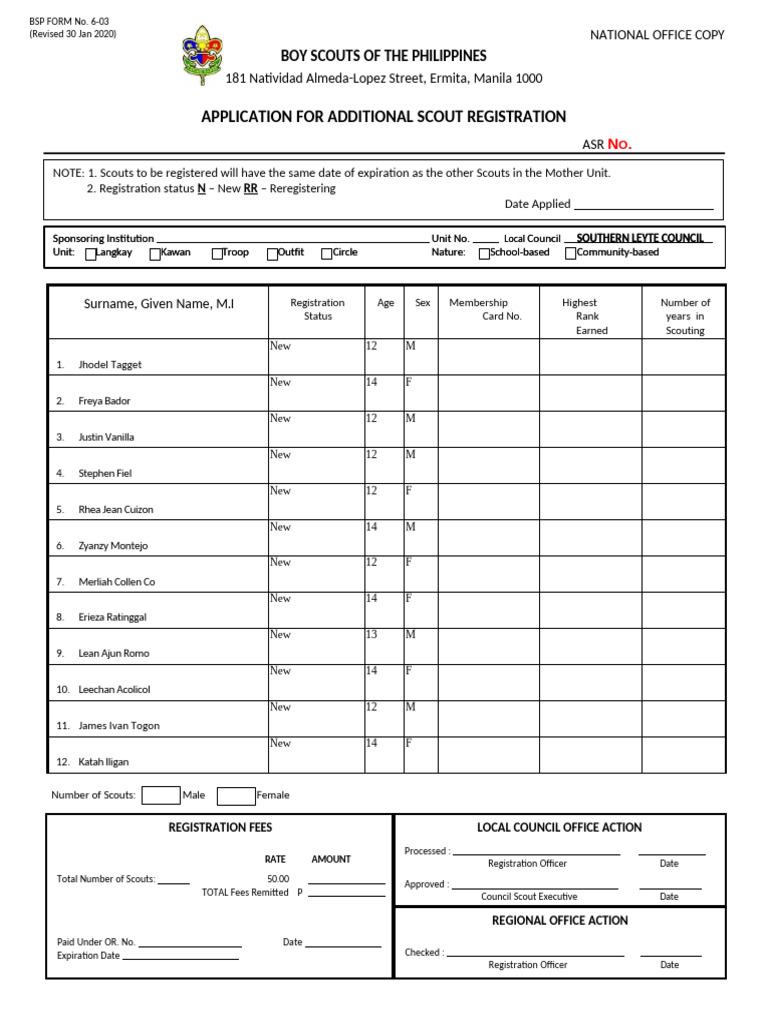 Scout Registration Form | PDF | Scouting And Guiding | Chess Openings
