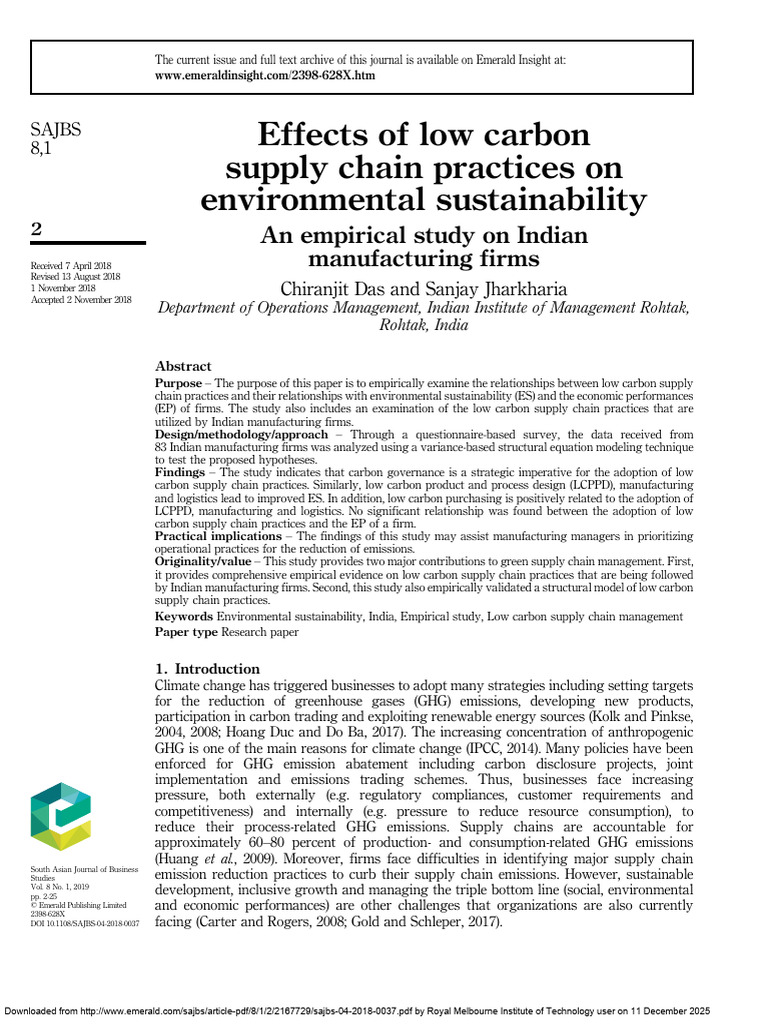 Low Carbon Supply Chain Impact in India | PDF | Life Cycle Assessment ...
