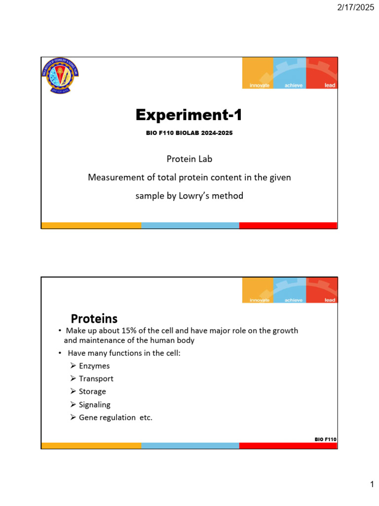 Protein Content Measurement Using Lowry's Method | PDF | Protein ...
