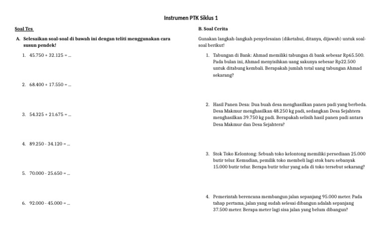 Instrumen PTK Siklus 1 | PDF