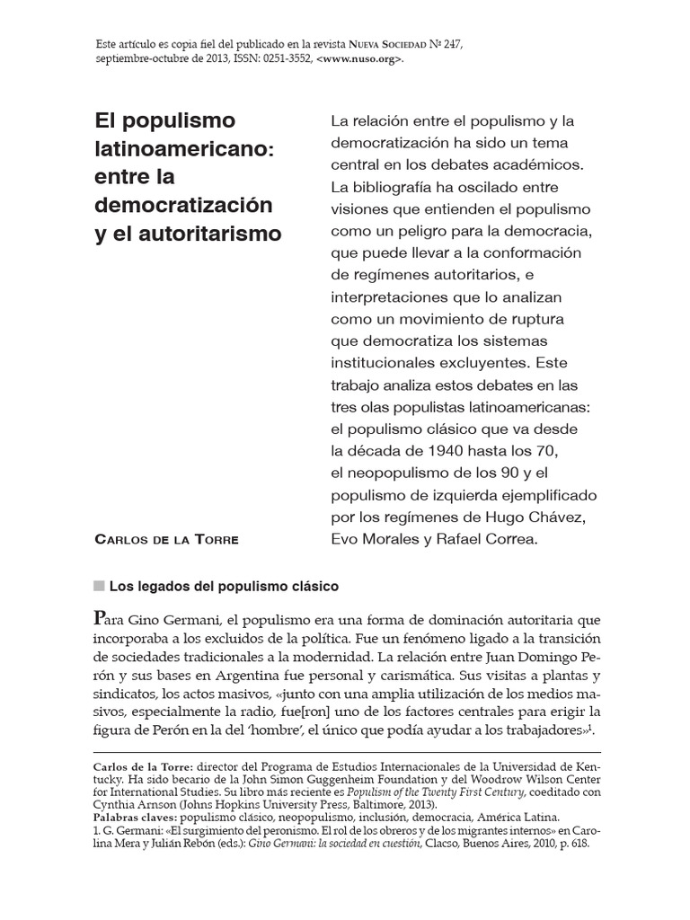 Legados del Populismo en América Latina | PDF | Populismo | Democracia