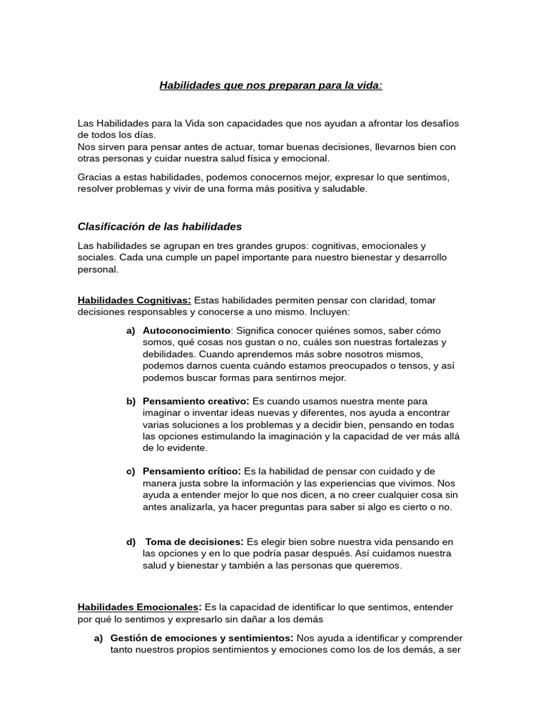 Habilidades para la Vida y Bienestar | PDF | Pensamiento | Las emociones