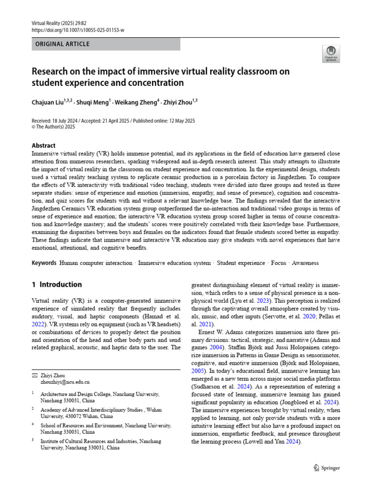 Research On The Impact of Immersive Virtual Reality Classroom On ...