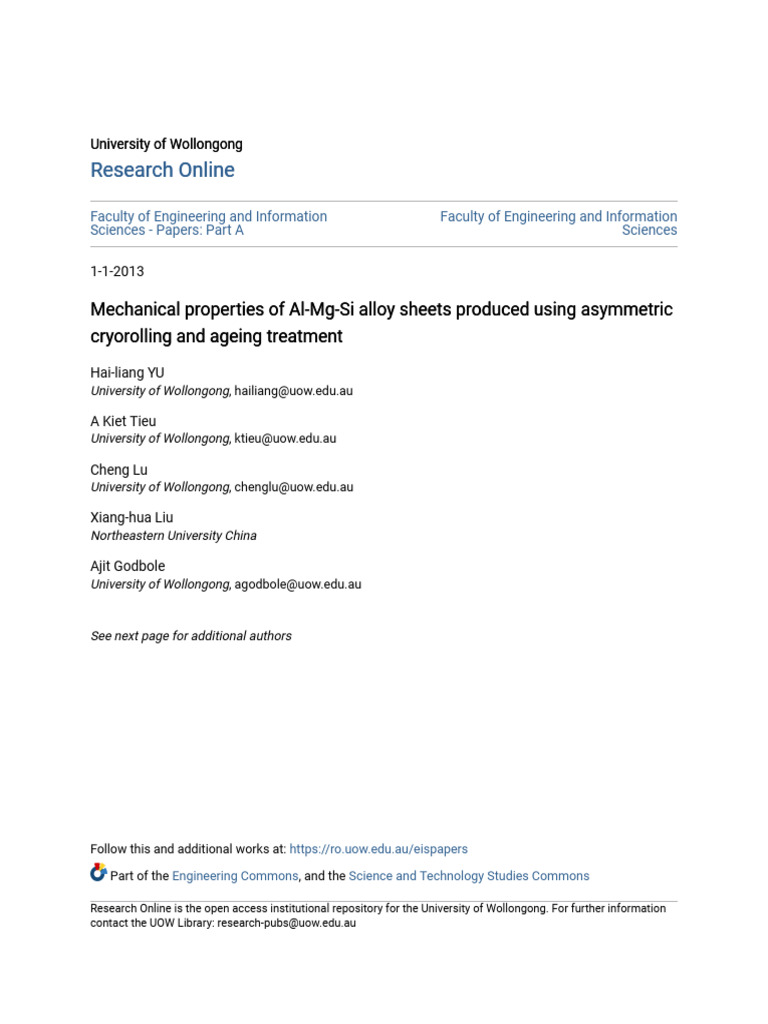 Mechanical Properties of Al-Mg-Si Alloy Sheets Produced Using Asy | PDF ...