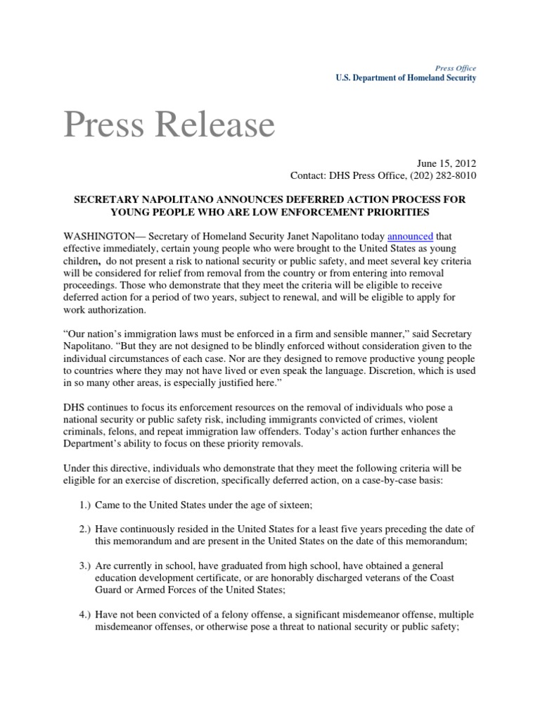 DHS Announces Deferred Action for Youth | PDF | United States ...