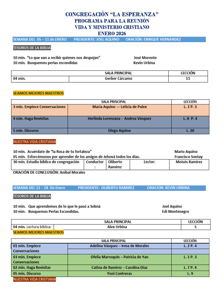 Programa de Reuniones de Enero 2026 | PDF | Espiritualidad