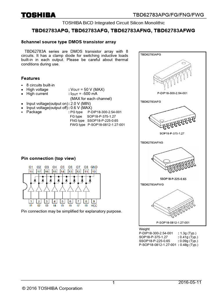 Toshiba TBD62783A DMOS Transistor Array | PDF | Power Supply | Amplifier
