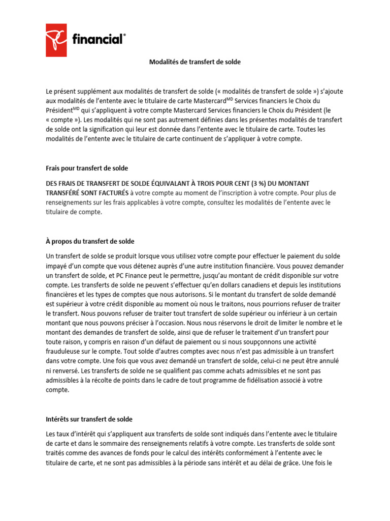 Modalités de transfert de solde Mastercard | PDF | Crédit | Finance et ...