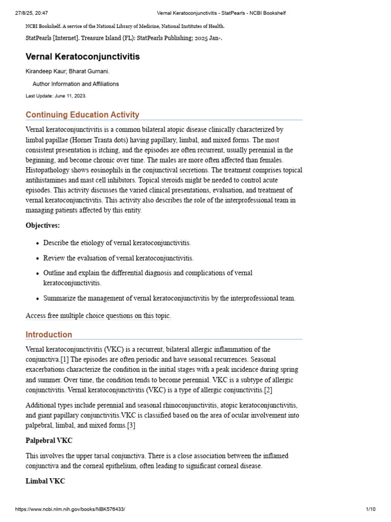 Understanding Vernal Keratoconjunctivitis | PDF | Diseases And ...