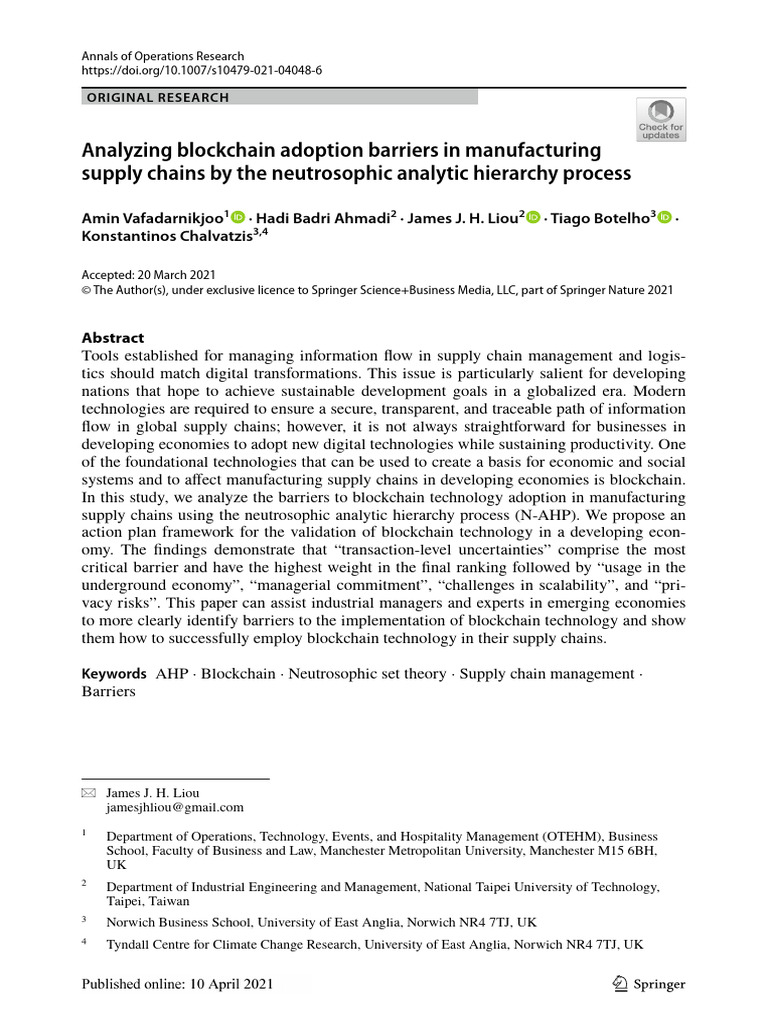 Blockchain Adoption Barriers in Manufacturing | PDF | Supply Chain ...