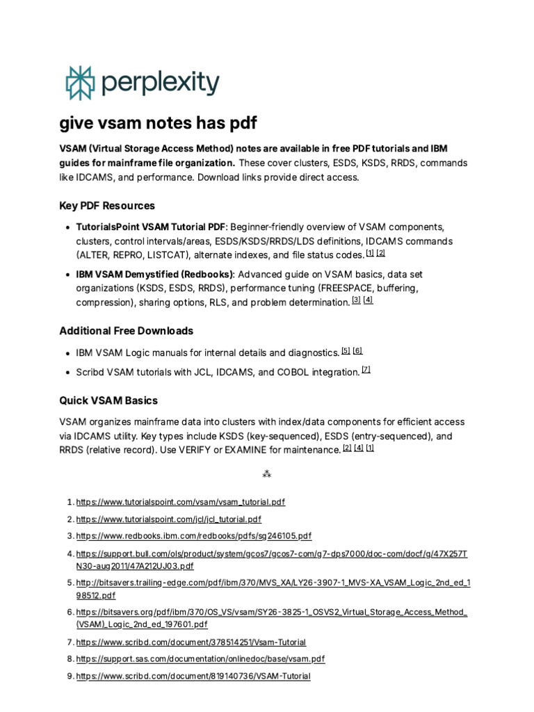 Free VSAM PDF Tutorials and Guides | PDF