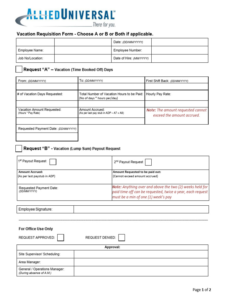 New Vacation Request Form - AUS - 2023 - Fillable | PDF | Employee ...