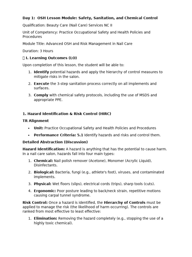 Advanced OSH in Nail Care Training Module | PDF | Disinfectant ...