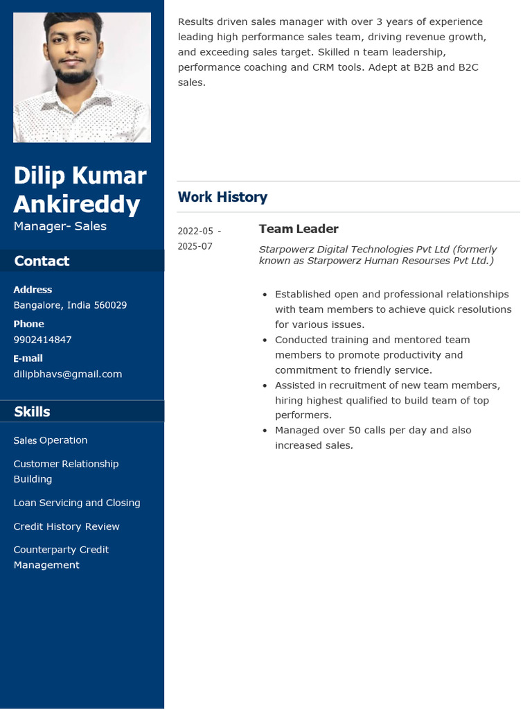 Ankireddy Dilip Kumar Reddy Resume | PDF