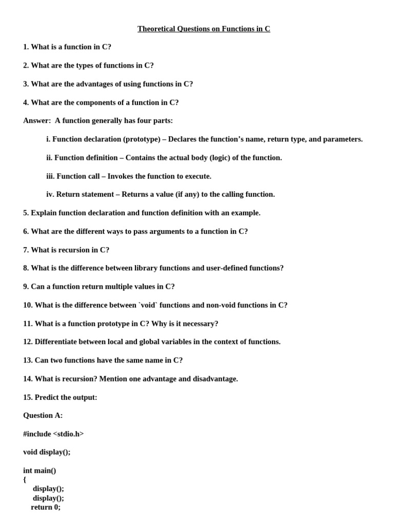 C Functions: Concepts and Examples | PDF | Recursion | Parameter ...