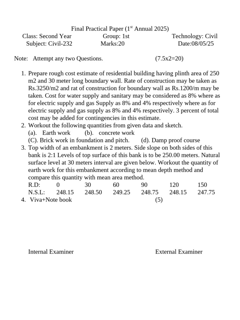 Civil Engineering Practical Paper 2025 | PDF