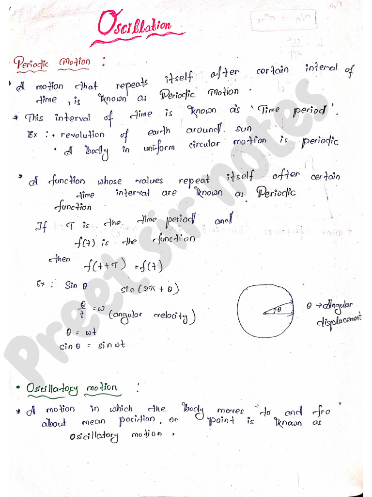 Preet Sir Notes Class 11 CH 13 Oscillation | PDF