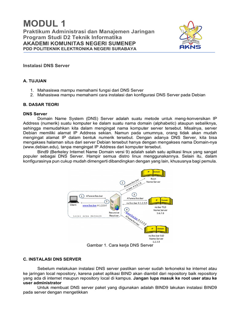 Instalasi dan Konfigurasi DNS Server Debian | PDF