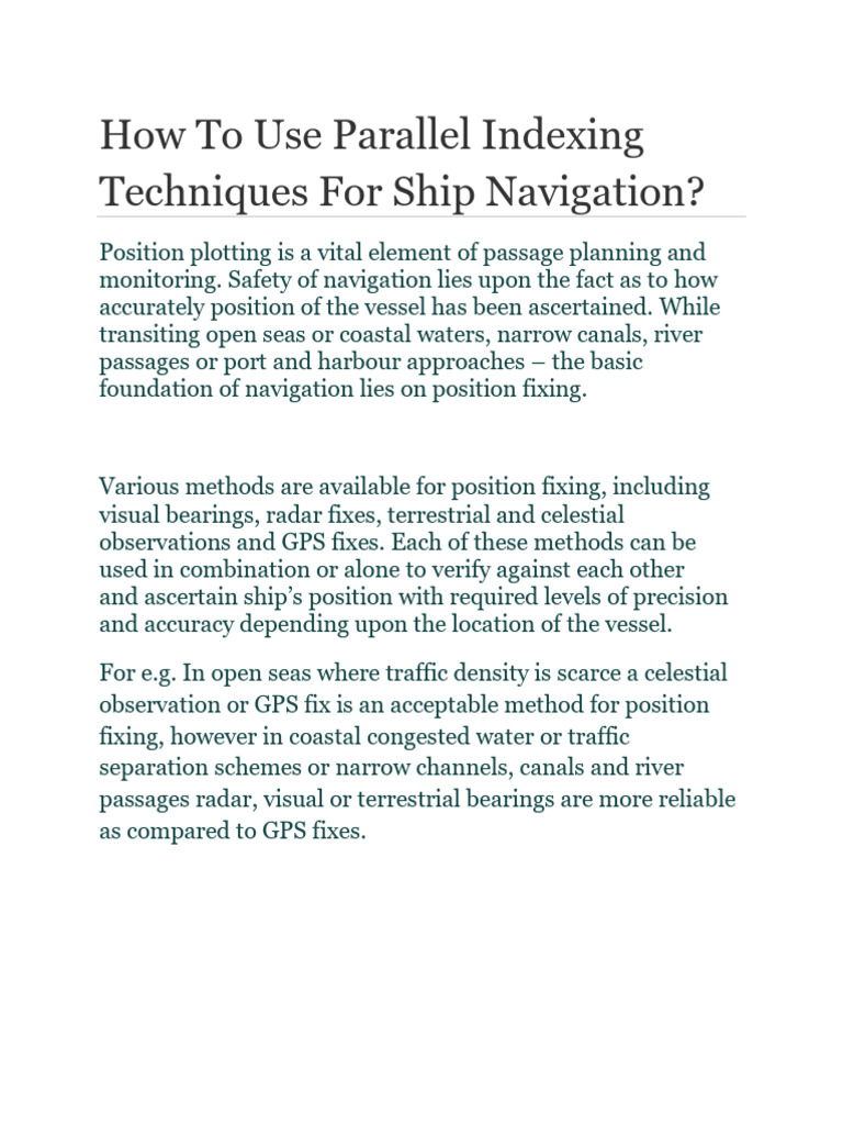 Parallel Indexing for Ship Navigation | PDF | Navigation | Traffic