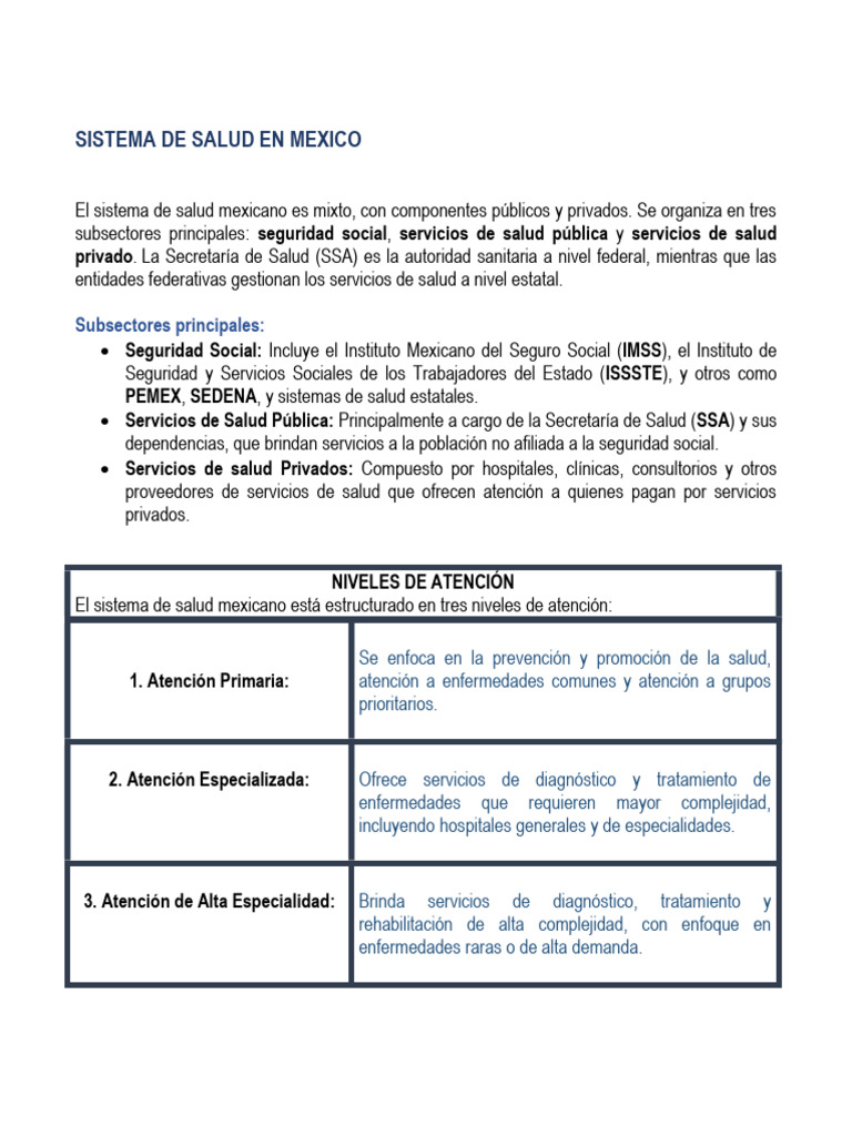 Sistema de Salud en México: Estructura y Desafíos | PDF | Cuidado de la ...