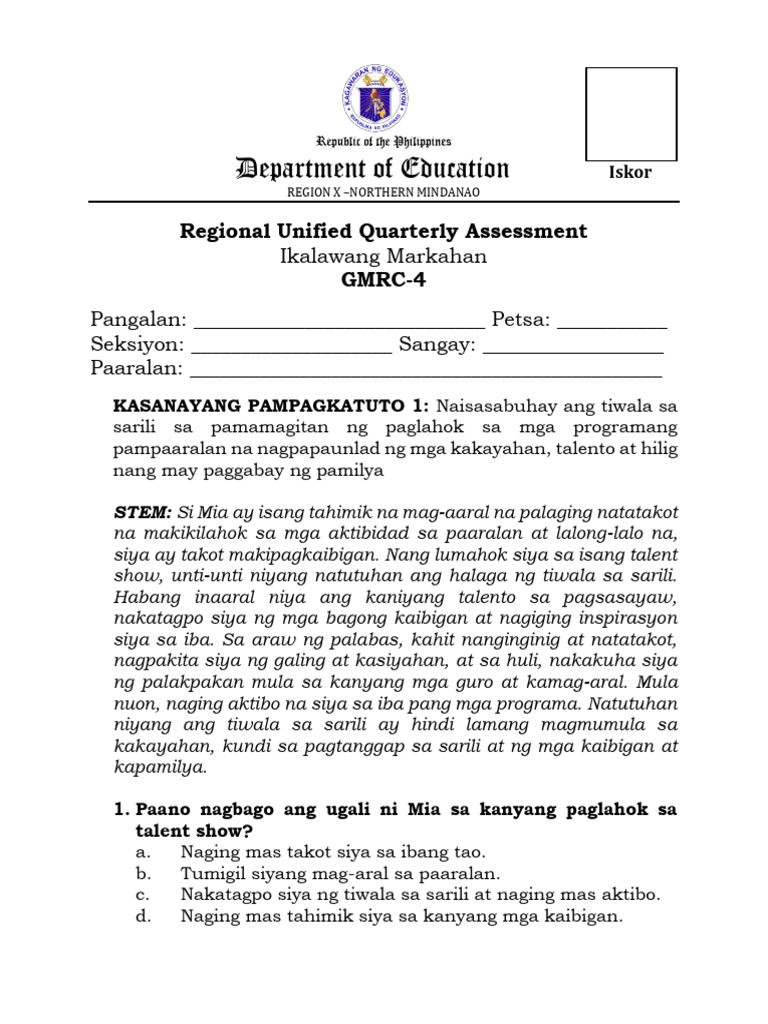 Grade 4 - GMRC 2q Ruqa Final Questions | PDF
