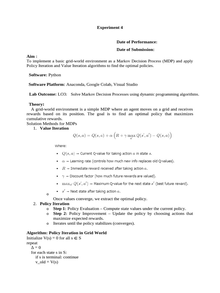 Grid-World MDP: Policy & Value Iteration | PDF | Computer Science ...