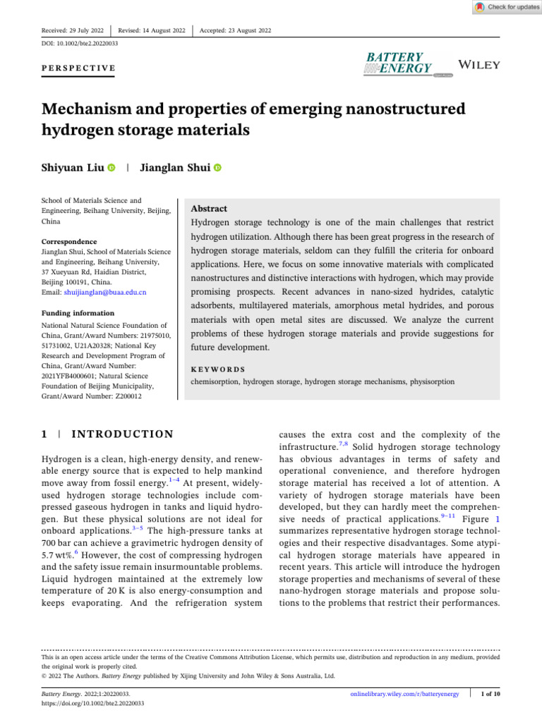 Mechanism and Properties of Emerging Nanostructured Hydrogen Storage ...