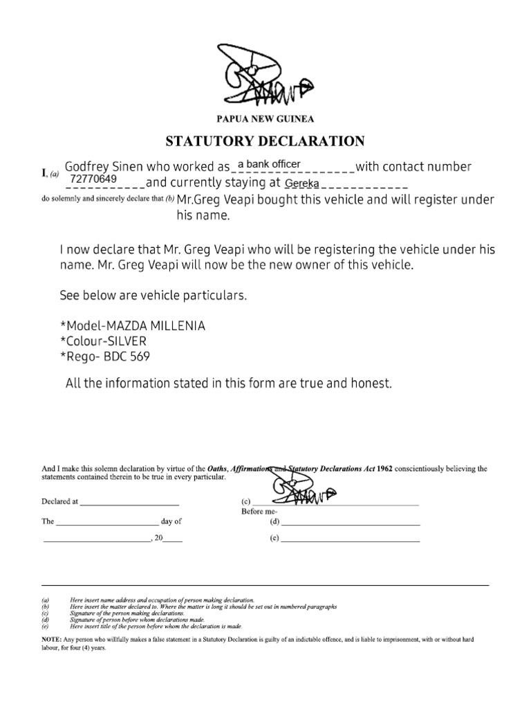 Statutory Declaration Form | PDF