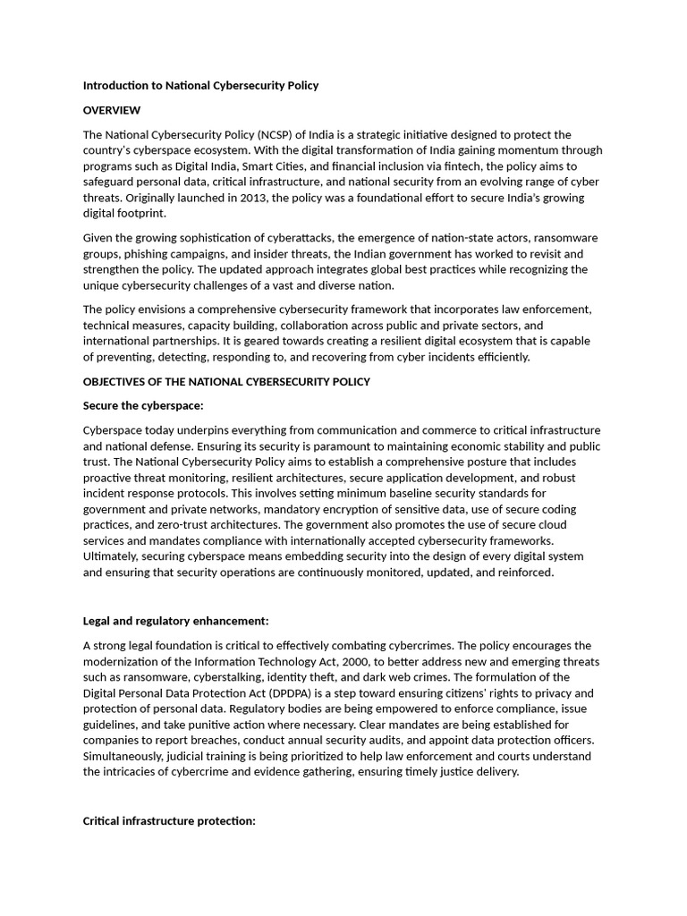 Introduction To National Cybersecurity Policy | PDF | Security ...