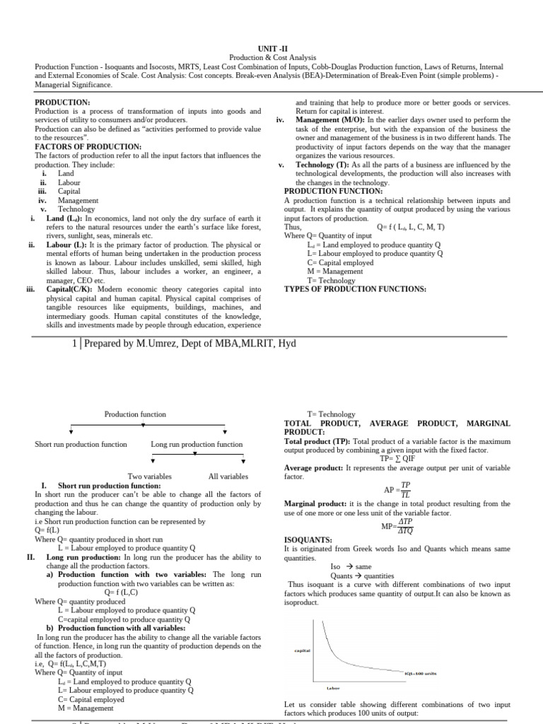 Production and Cost Analysis Overview | PDF | Production Function ...