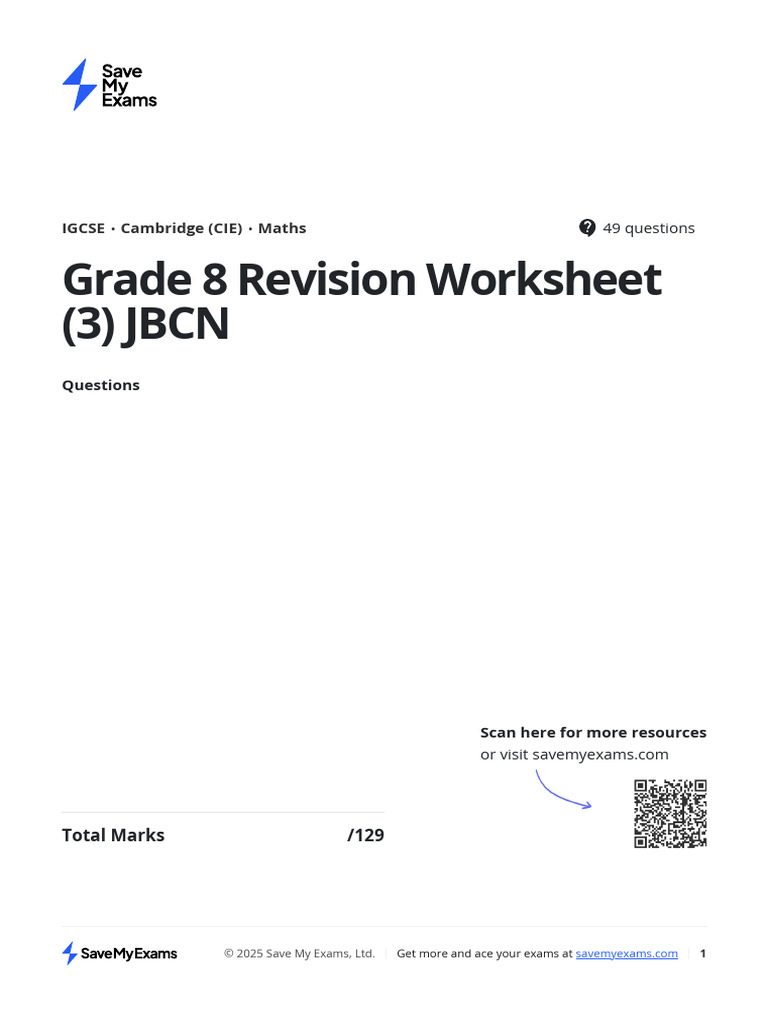 Grade 8 Maths Revision Worksheet | PDF | Area | Mathematics