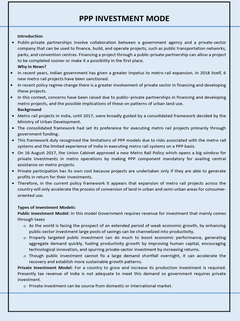 Classroom 0 PPP Investment Mode | PDF | Public–Private Partnership ...