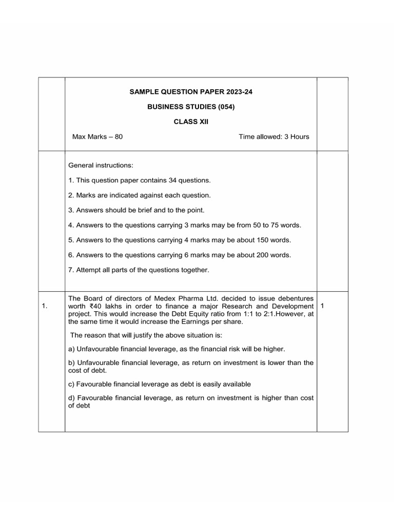 BST Sample Paper | PDF