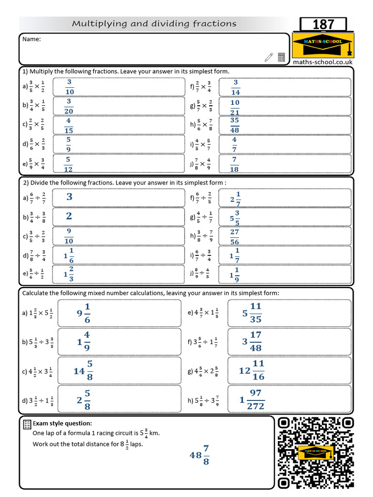 Fraction Operations Practice Worksheet | PDF