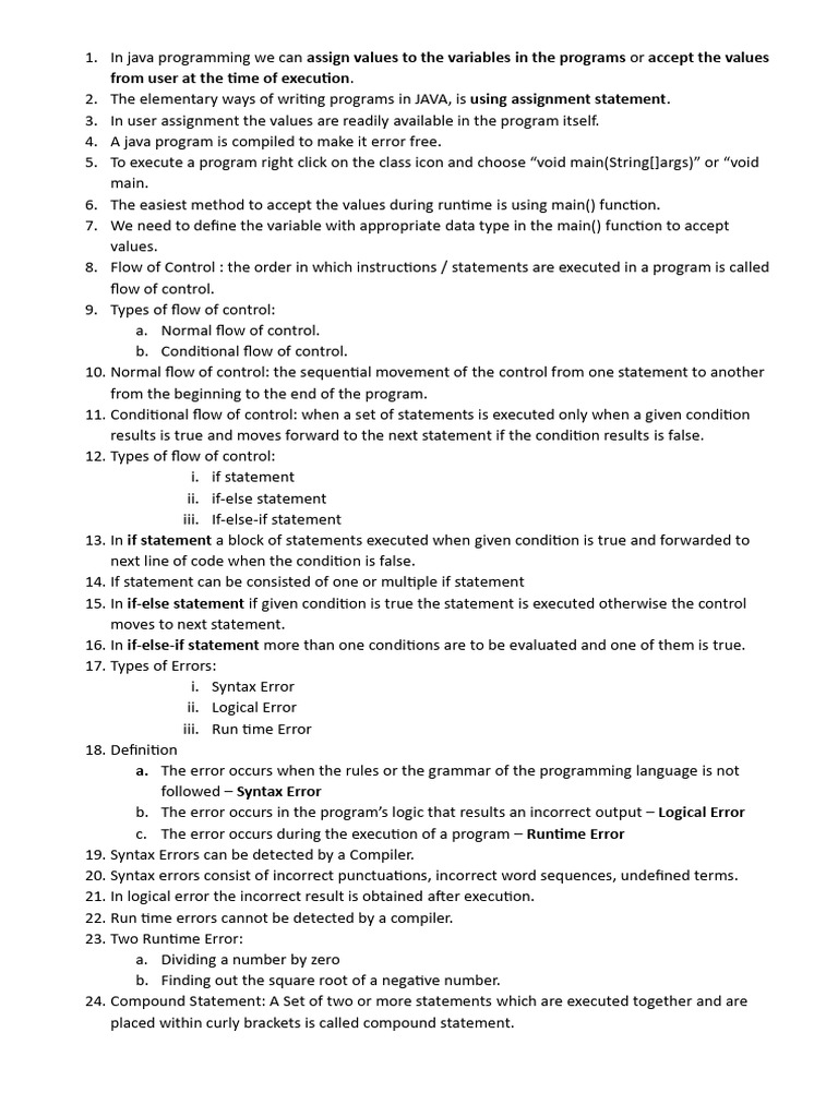 Java Programming Basics and Error Types | PDF | Control Flow | Computer ...