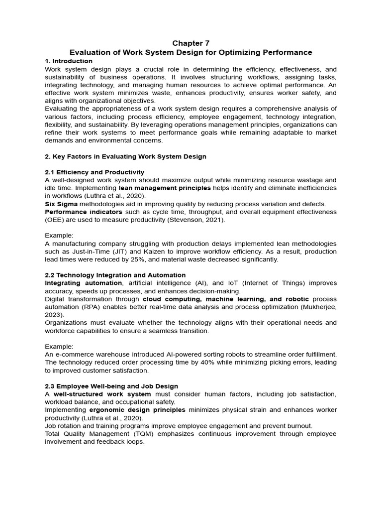 Optimizing Work System Design for Performance | PDF | Lean ...