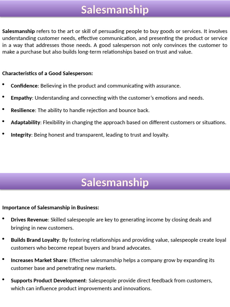 Mastering Salesmanship Techniques | PDF | Sales | Business