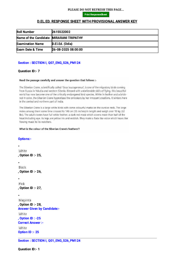 D.El.Ed. Exam Response Sheet 2025 | PDF