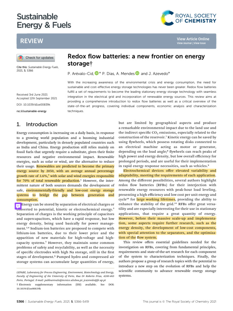 Redox Flow Batteries: Energy Storage Review | PDF | Electrochemistry ...