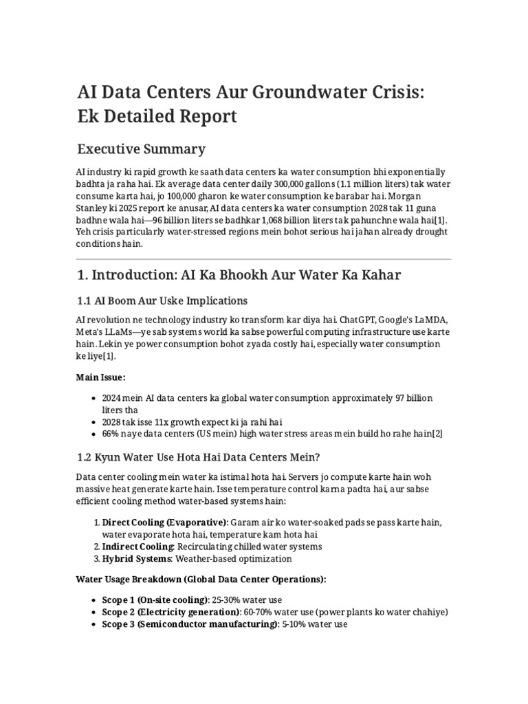 AI Data Centers: Water Crisis Insights | PDF | Water Scarcity | Water