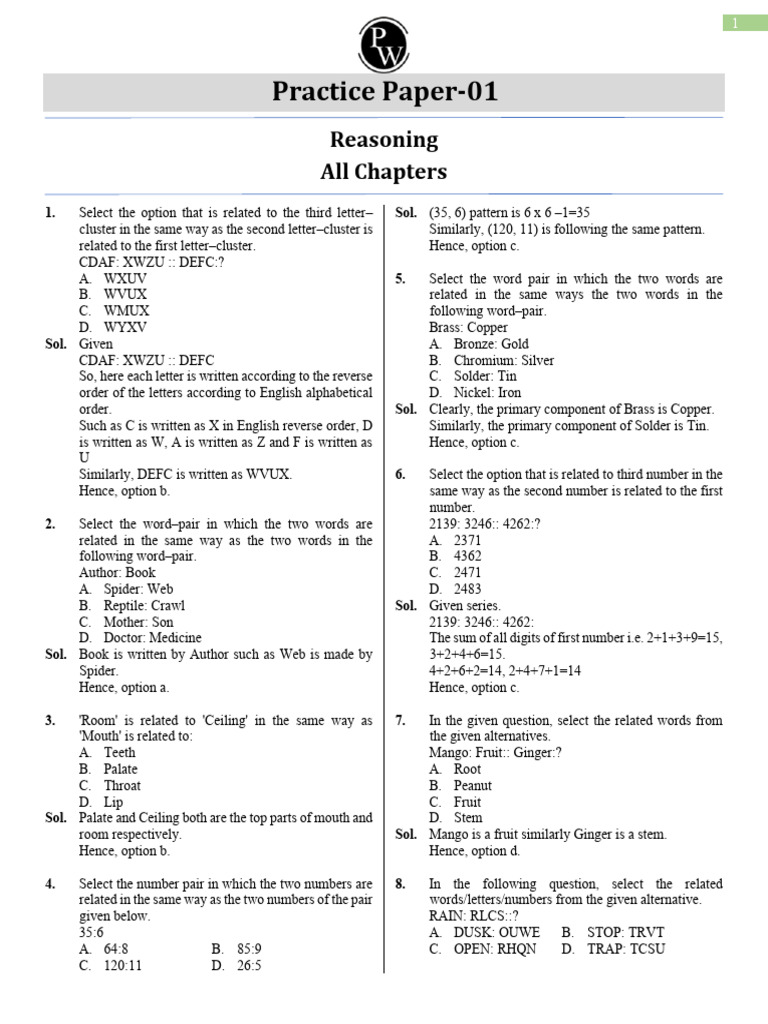 Reasoning Practice Questions and Solutions | PDF