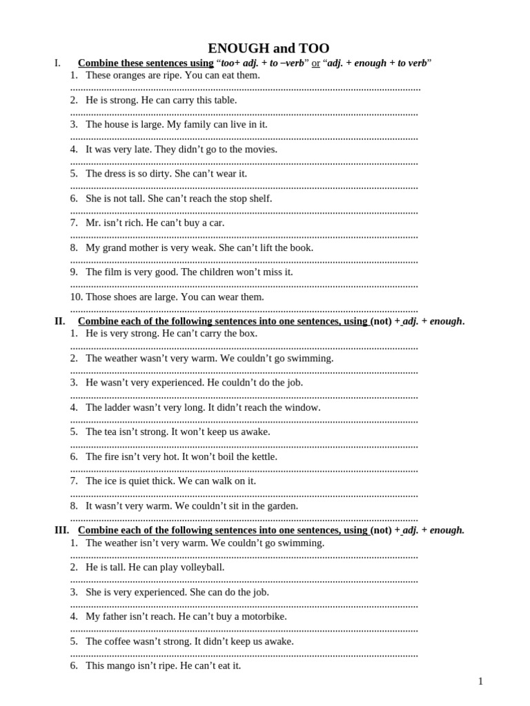 Combining Sentences with Enough and Too | PDF